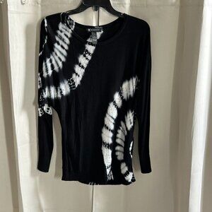 INc Womens Top Small Black White Tie Dye Sequins Retro Rave Geometric Y2K 17112